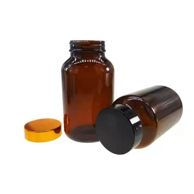 Wide Mouth Amber Capsule Eyelash Pill 100ml 200ml 400ml Glass Bottle for Medicine Packaging