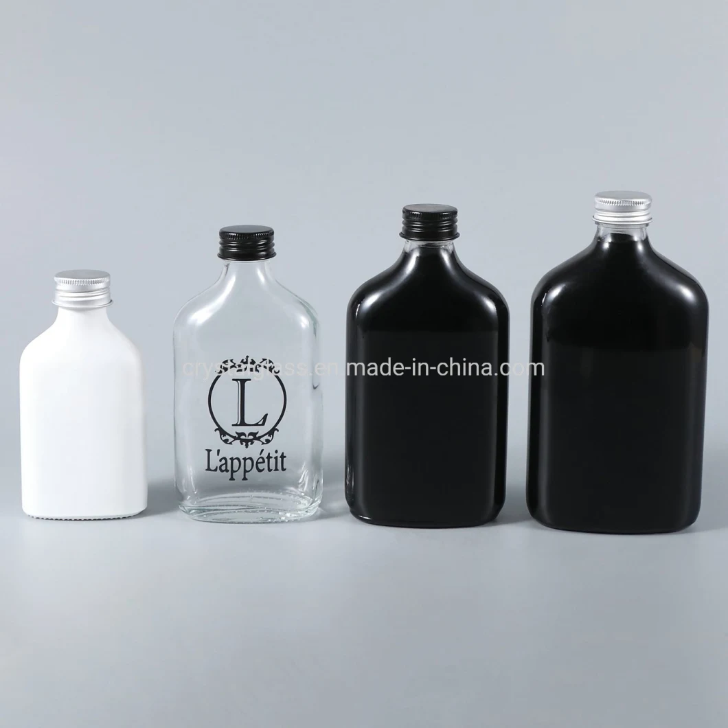 100ml/200ml/250ml Flat Square Glass Beverage Flask Bottles with Screw Cap