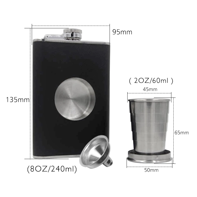 Matte Black 8 Oz Stainless Steel Hip Flask Built-in Collapsible 2 Oz Shot Glass & Flask Funnel Leakproof Hip Flask for Liquor