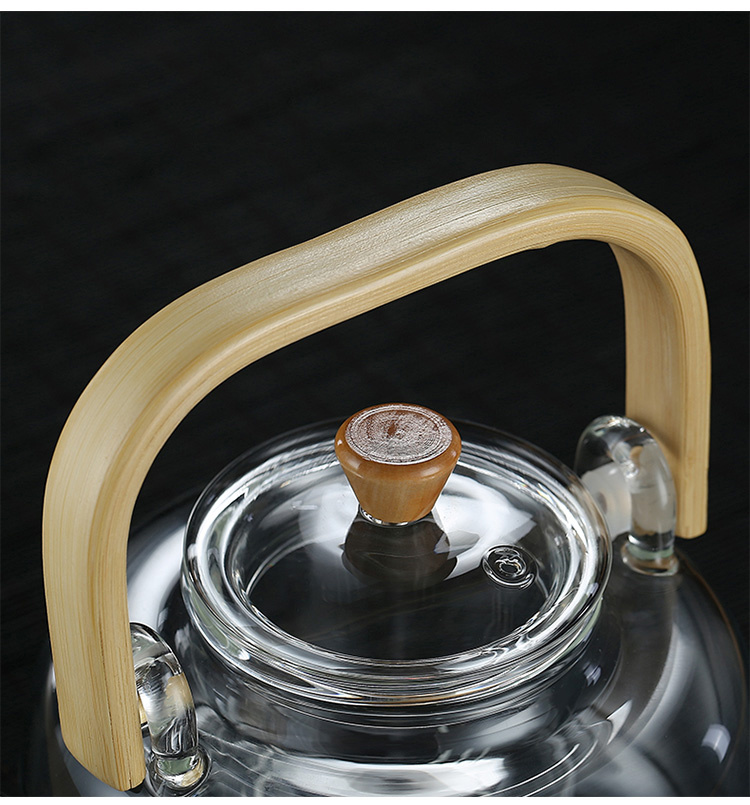Heat Resistant Glass Tea Pot with Glass Tea Strainer Box and Bamboo Handle