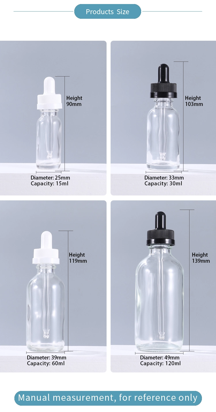 Classic 30ml Clear Glass Bottle for Essential Oil 1 Oz Glass Dropper Bottle Boston Round Bottle