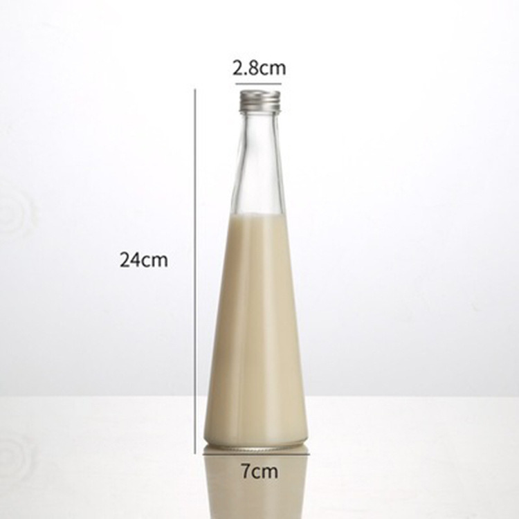 330ml Conical Aluminum Lid Cold Tea Bottle Glass Beverage Bottle Juice Bottle Custom Beverage Bottle