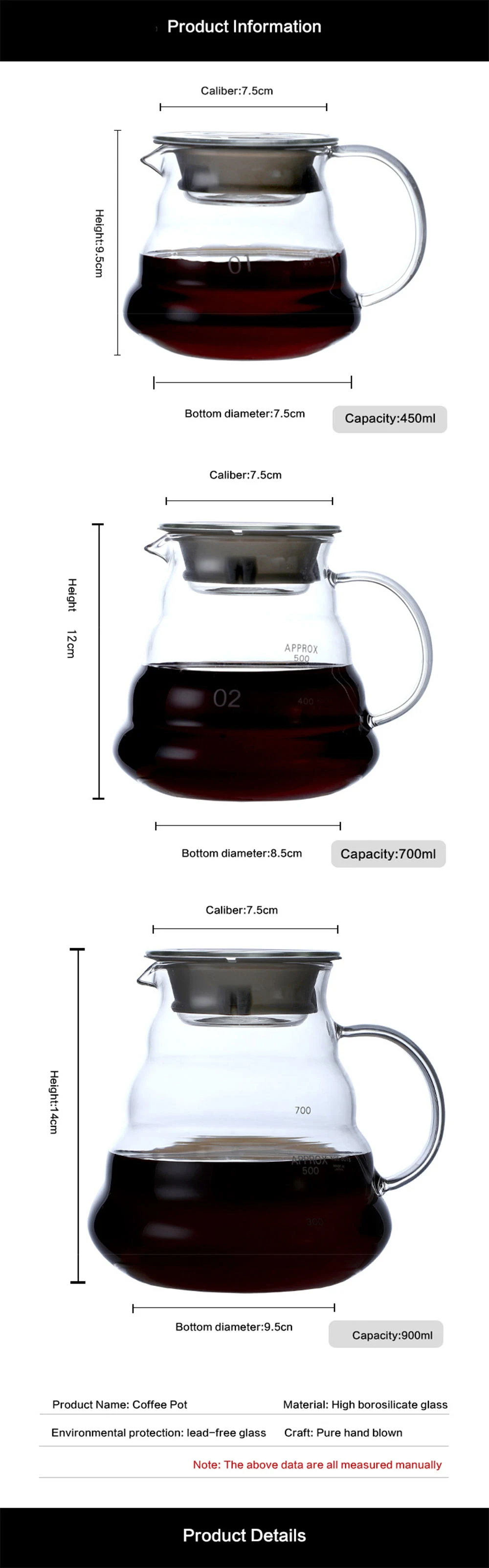 600 Ml Glass Coffee Pot High Temperature Resistant Glass Coffee Pot