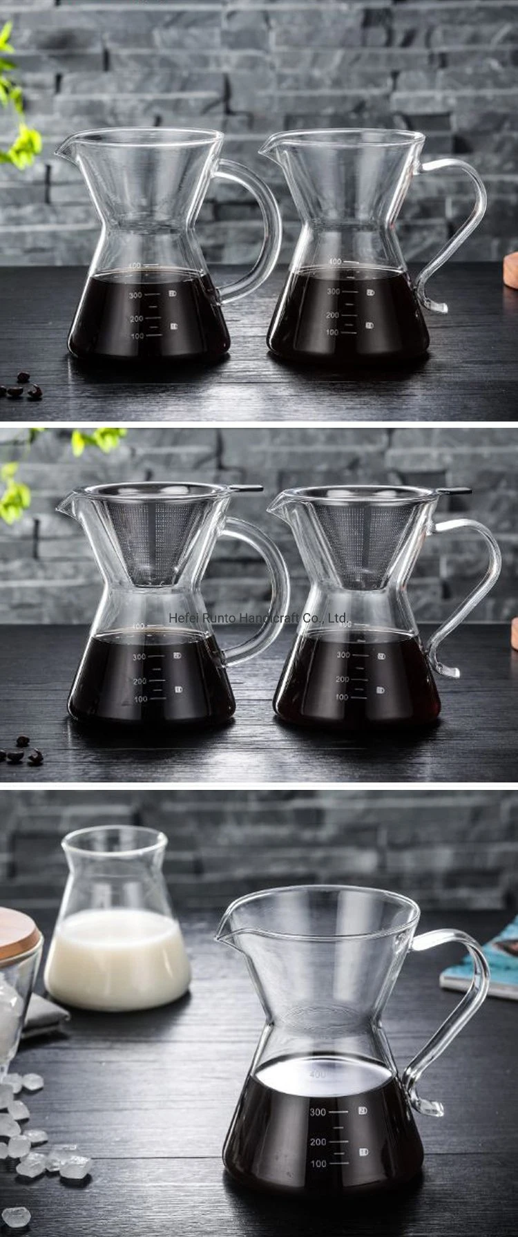 Hand Blown Glass Coffee Pot with Handle Heat Resistant Transparent Coffee Pot Glass