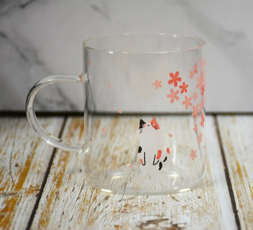 301ml-400ml Coloured Flowery Glass Bottle /High Borosilicate Glass Cup/Handle Cup/Breakfast Milk Mug