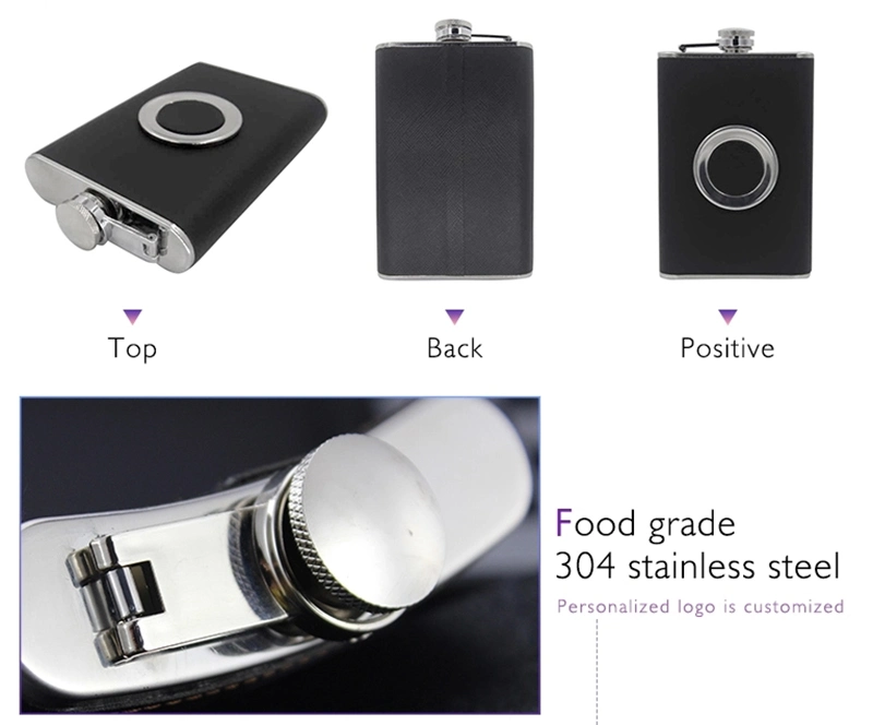 Custom 8 Oz Stainless Steel Black Shot Hip Flask with Collapsible Glass and Funnel Gift Box