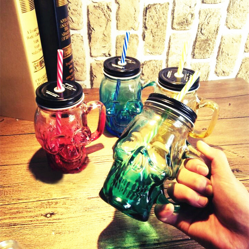 Skull Water Bottle Coffee Cup Heat-Resistant Double Wall Glass Cup Beer Glass with Handle