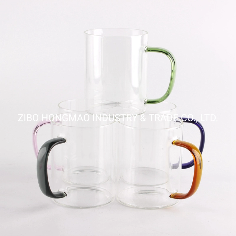 400ml Clear High Borosilicate Glass Mug with Colored Handle