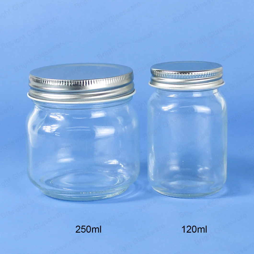 130ml 250ml Clear Wide Mouth Glass Mason Jars with Aluminium Screw Lid in Stock