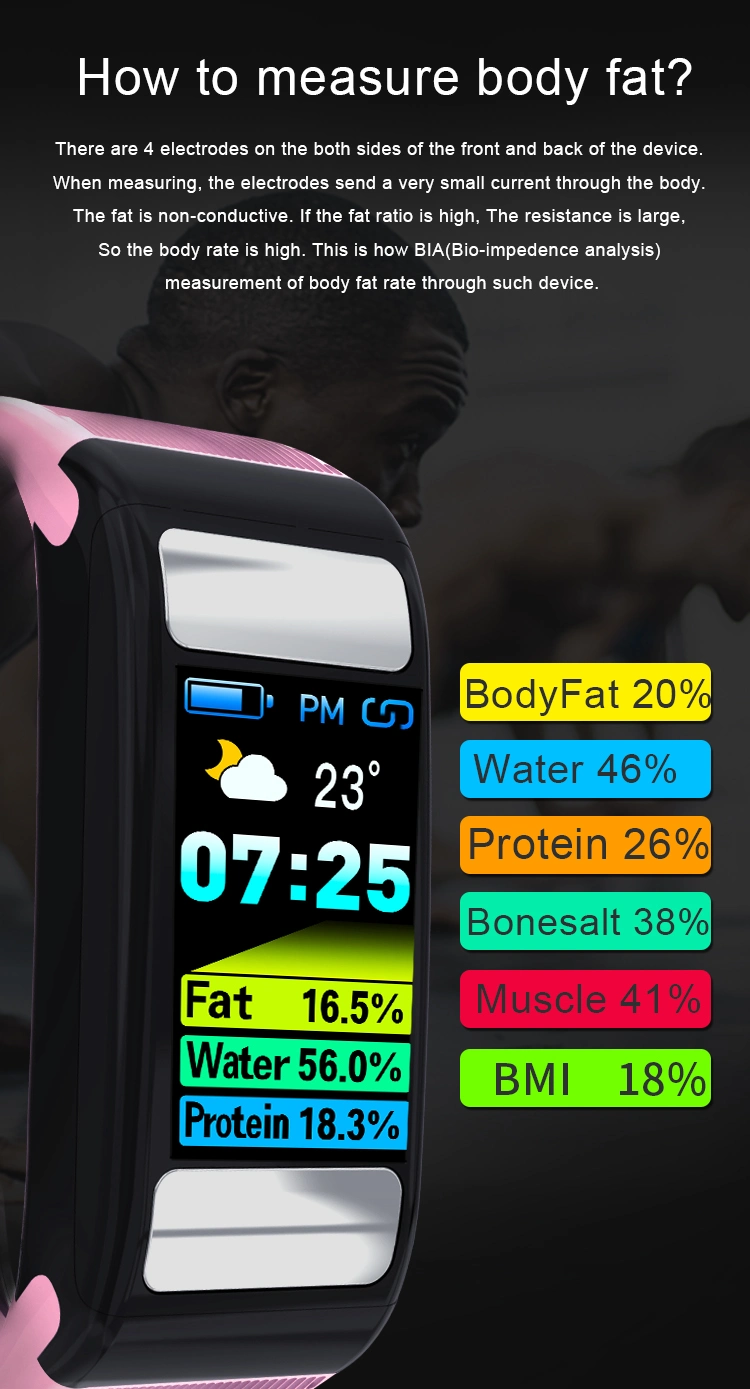 Bodyfat Fitness Tracker Body Fat Measure Smart Bracelet Body Water Measure, Bone Salt Measure, Muscle Mass Rate Measure, Body Protein Measure Smart Watch