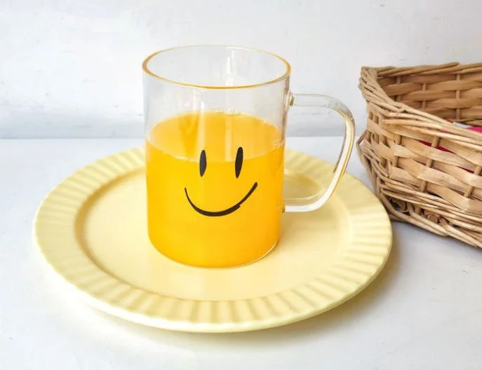 401ml-500ml Smiley Glass Print Bottle /High Borosilicate Glass Cup/Handle Cup/Breakfast Milk Mug