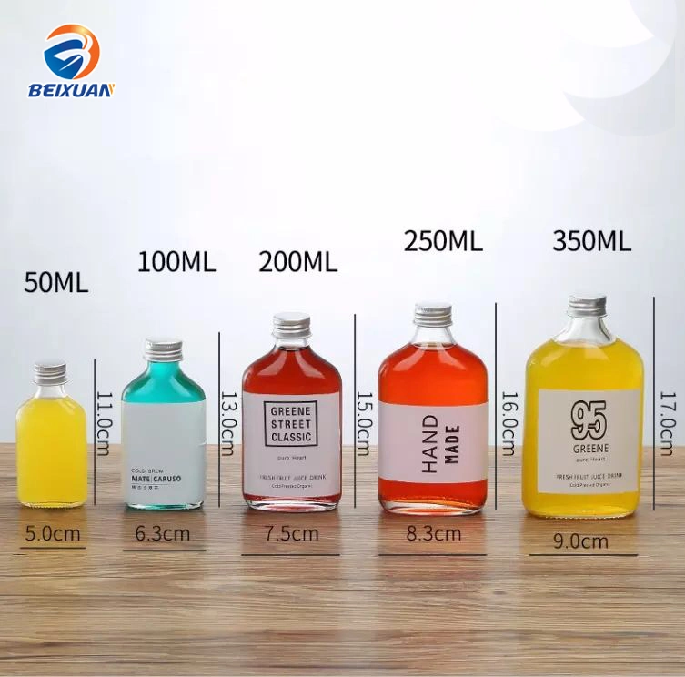 200ml Clear Juice Wine Whiskey Flat Flask Glass Bottle with Screw Top