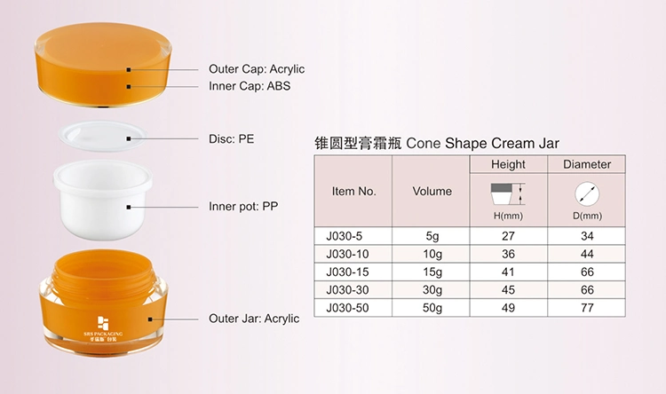 Cone Shape Green Empty 50ml Acrylic Cosmetic Bottle Jar