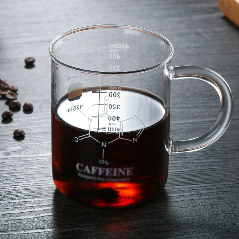 Wide Mouth Anti Dripping Borosilicate Glass Caffeine Measuring Stylish Beaker's Print Coffee Mug