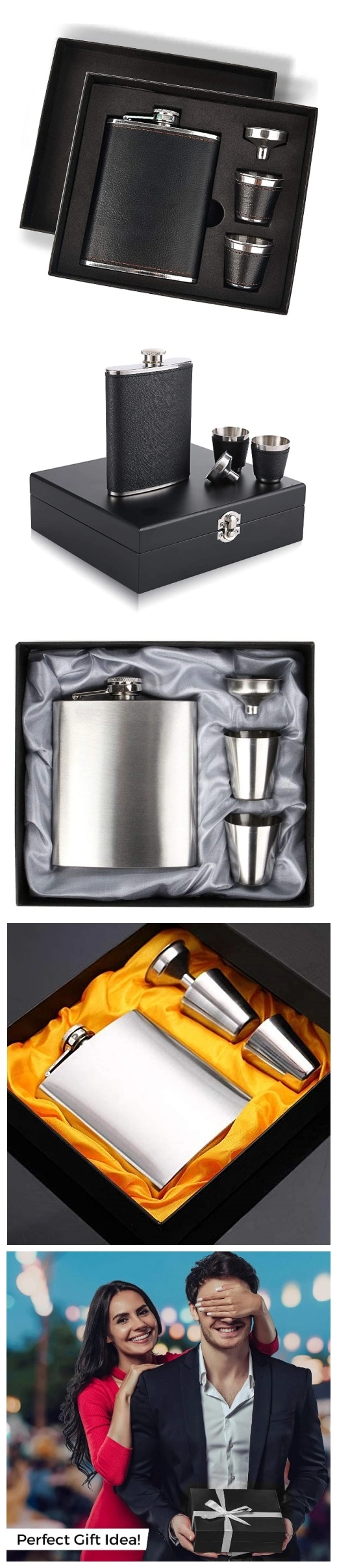 Amazon Hot Sell 7oz Stainless Steel Hip Flask Gift Set with Cups and Funnel
