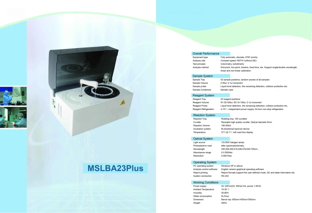 Clinical & Laboratory Equipment High Speed Fully Automatic Bio-Chemistry Analyzer / Blood Chemistry Analyzer Mslba23plus