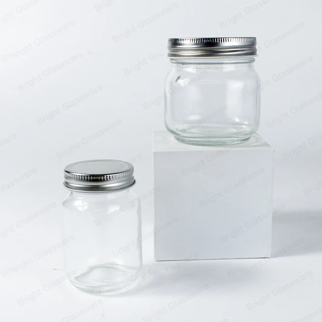 130ml 250ml Clear Wide Mouth Glass Mason Jars with Aluminium Screw Lid in Stock