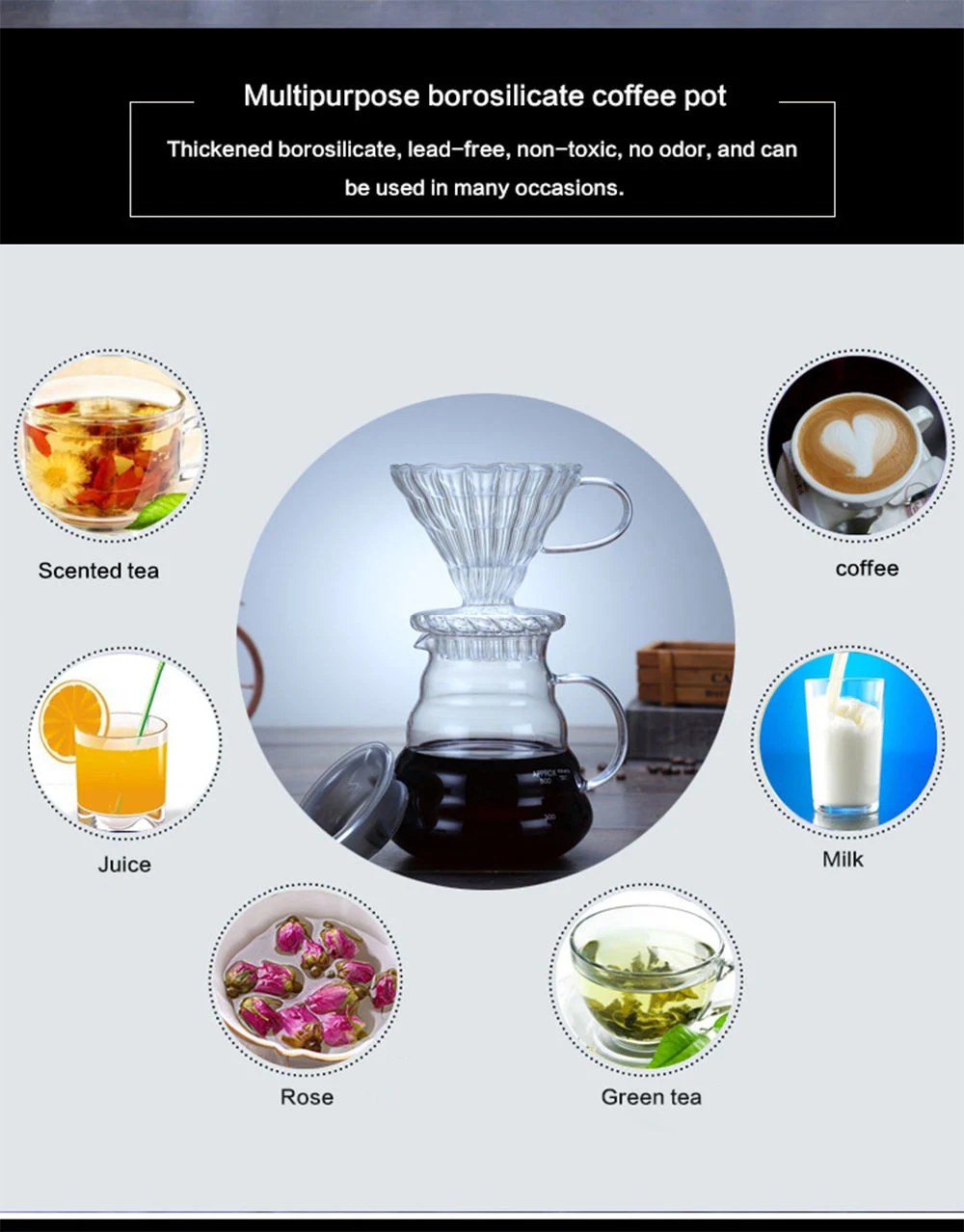 600 Ml Glass Coffee Pot High Temperature Resistant Glass Coffee Pot