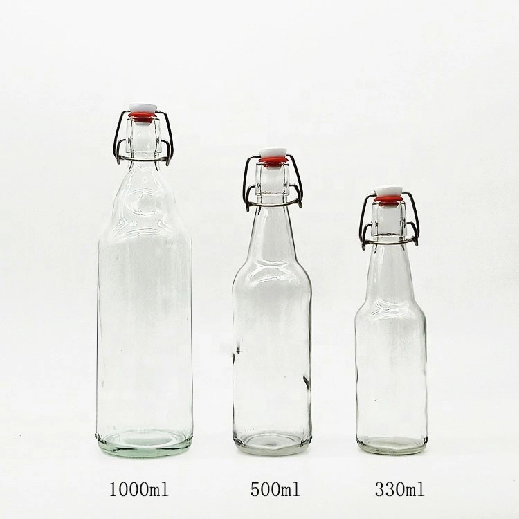 330ml 500ml 1000ml Transparent Clear Swing Top Beer Glass Bottle Kombucha Beverage Glass Bottles