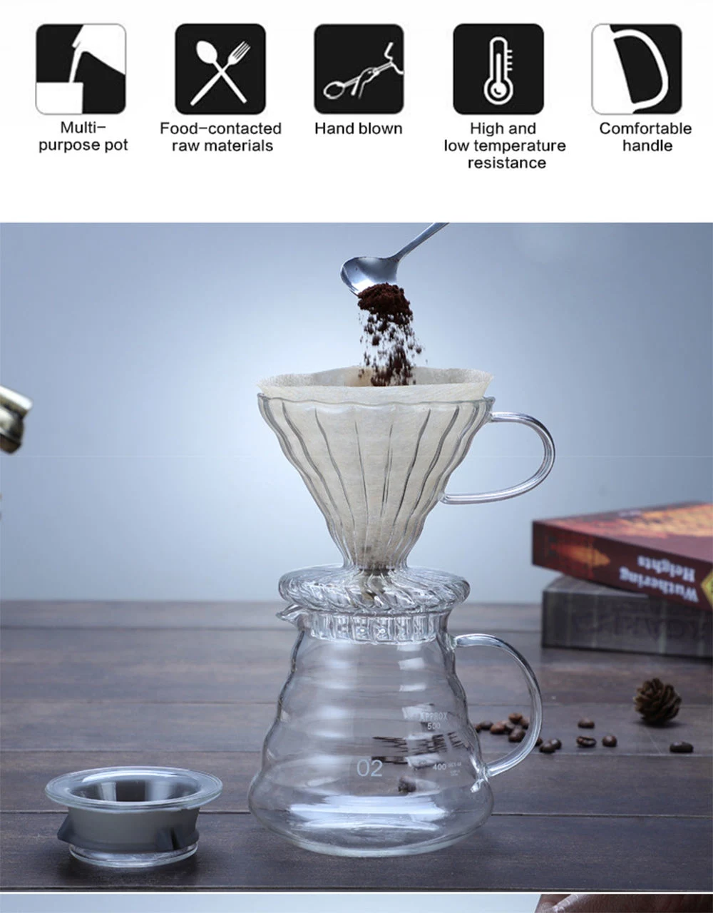 600 Ml Glass Coffee Pot High Temperature Resistant Glass Coffee Pot