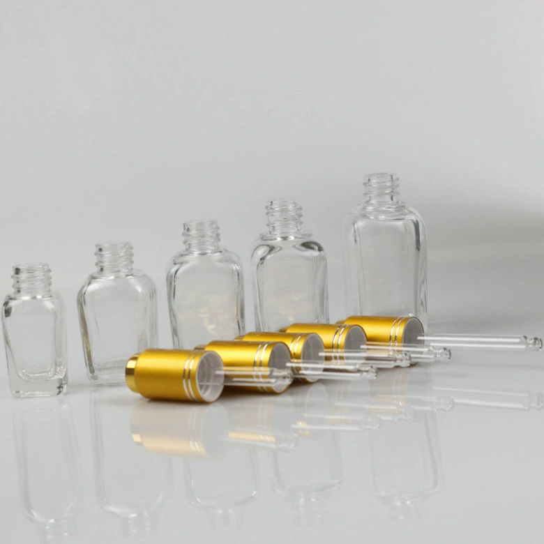 Square Transparent Glass Bottle Cosmetics Thick-Bottom Pressure Dropper Empty Bottle Essential Oil Bottle