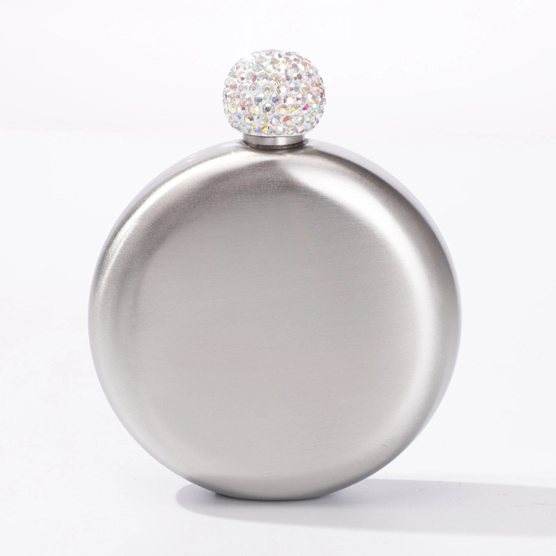 5oz Round Flask Stainless Steel Hip Flask with Crystal Lid