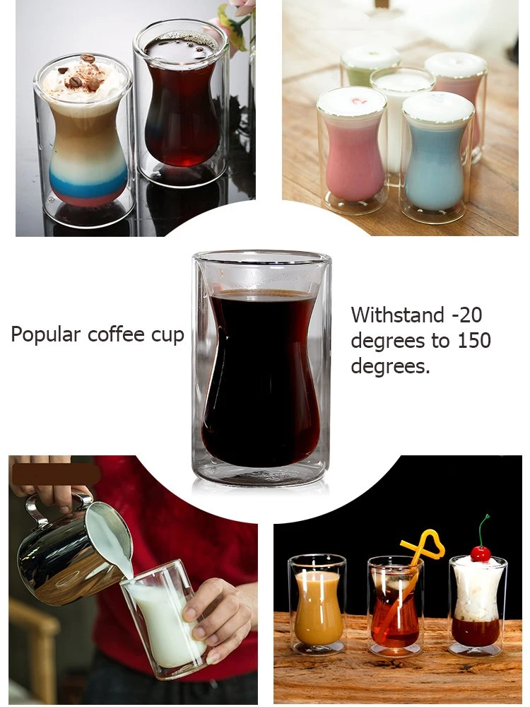 Mini Size Double Wall Borosilicate Glass Espresso Cup, 250ml Glass Coffee Cup
