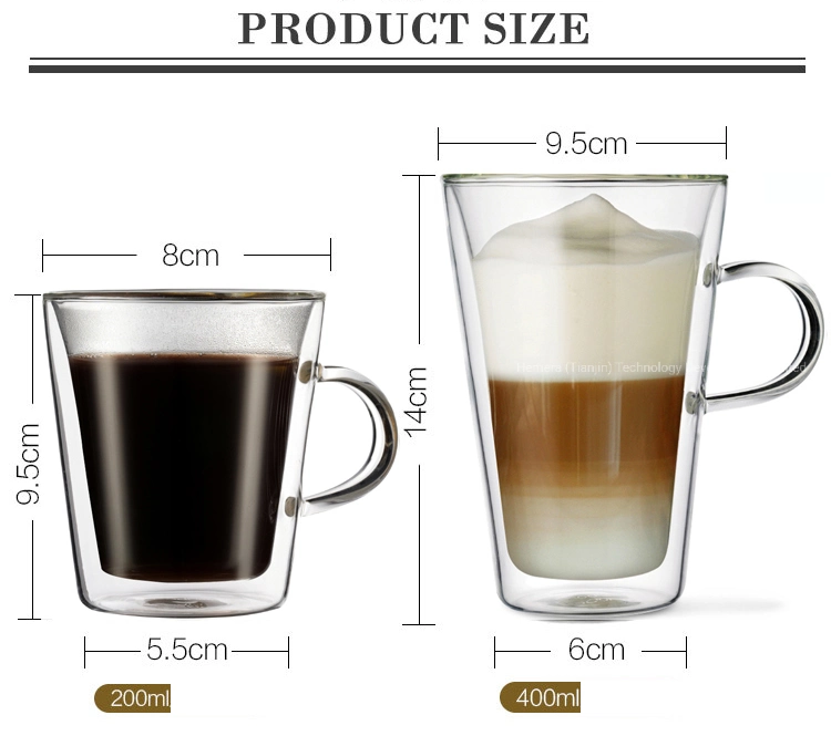 200/400ml Heat Resistant Borosilicate Double Wall Glass Coffee Mug