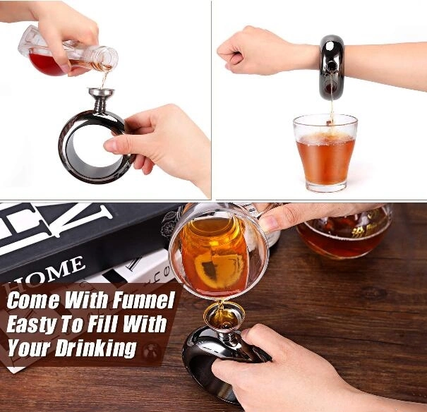 3.5oz Stainless Stainless Bangle Hip Flask with Rhinestone Lid with Funnel Set for Women
