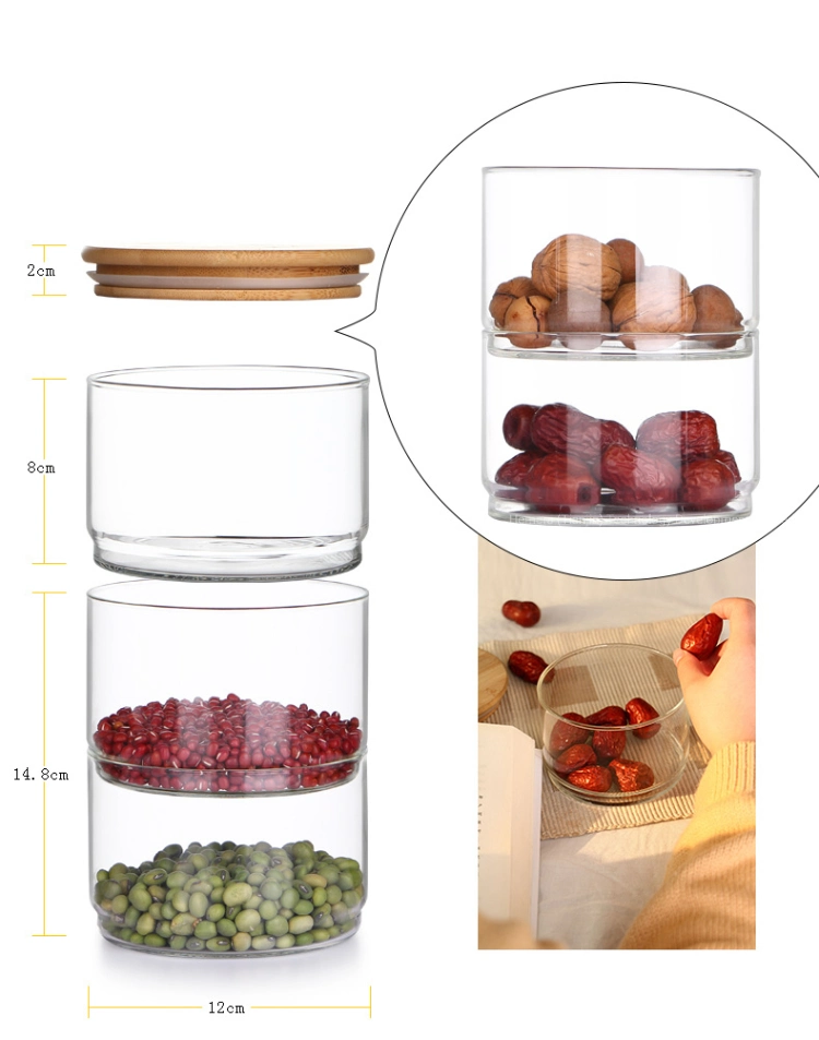 500ml Borosilicate Glass Container Jar, Glass Kitchen Stackable Storage Jar with Bamboo Lid
