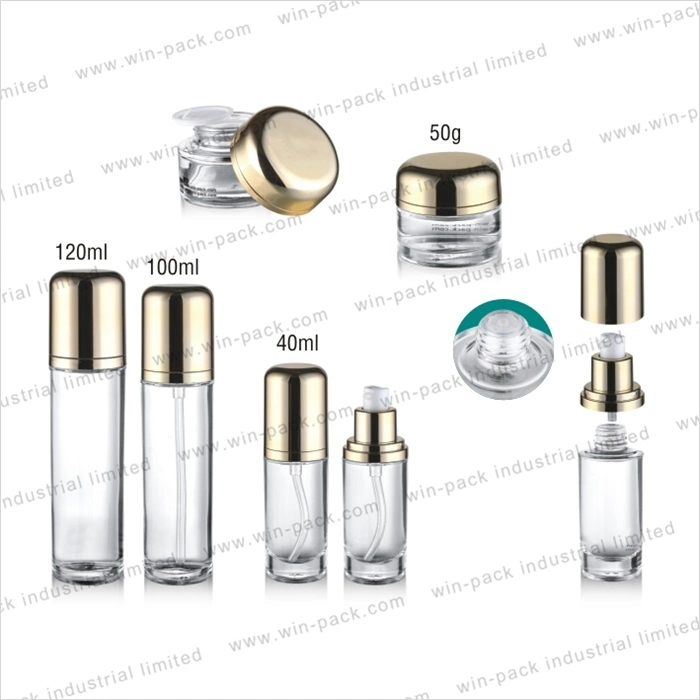Hot Selling Lotion Glass Bottle Cosmetic with Round Bottom and Aluminum Cap