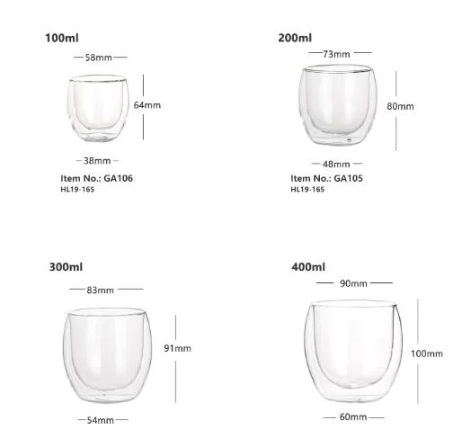 Heat Resistant Double Wall Cups Glass Cup Large Mug with Handle 250ml