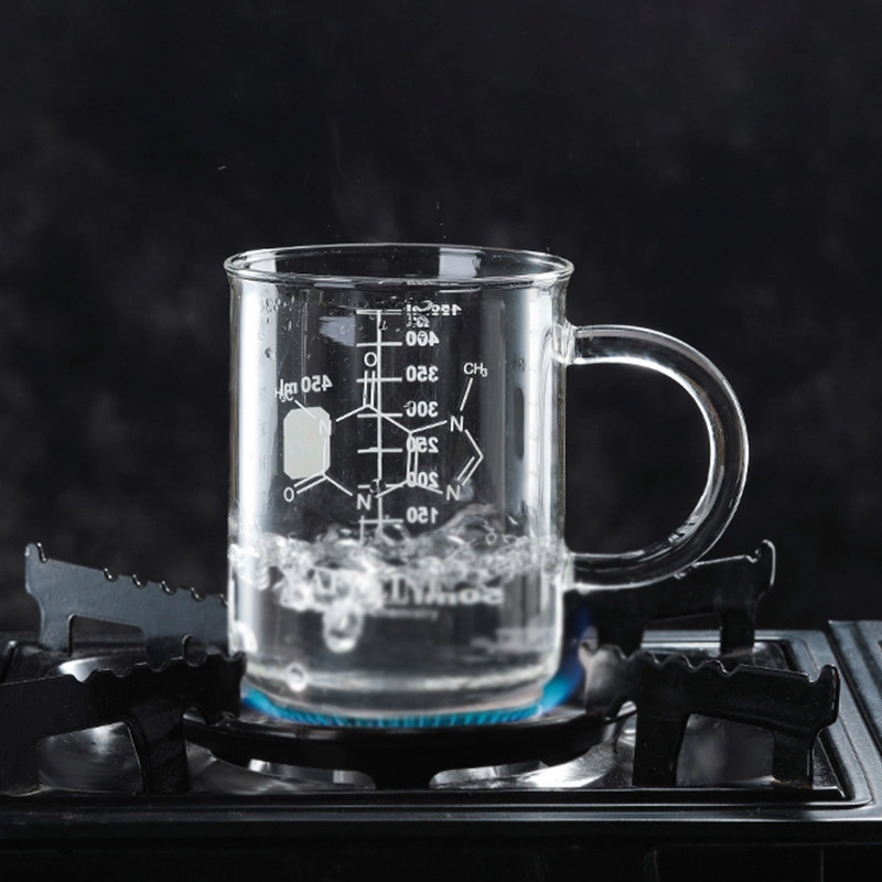 Wide Mouth Anti Dripping Borosilicate Glass Caffeine Measuring Stylish Beaker's Print Coffee Mug