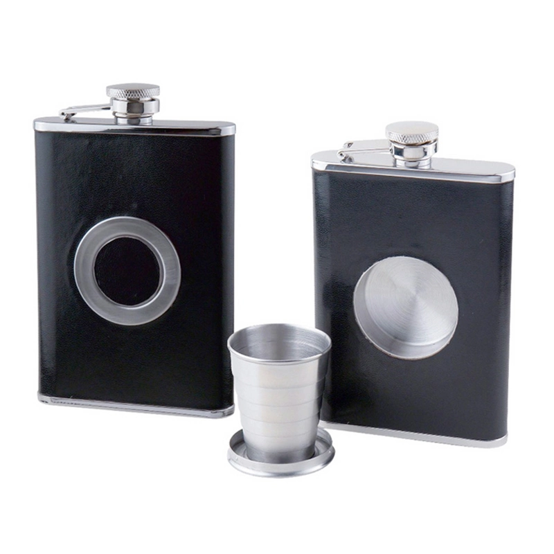 Custom 8 Oz Stainless Steel Black Shot Hip Flask with Collapsible Glass and Funnel Gift Box
