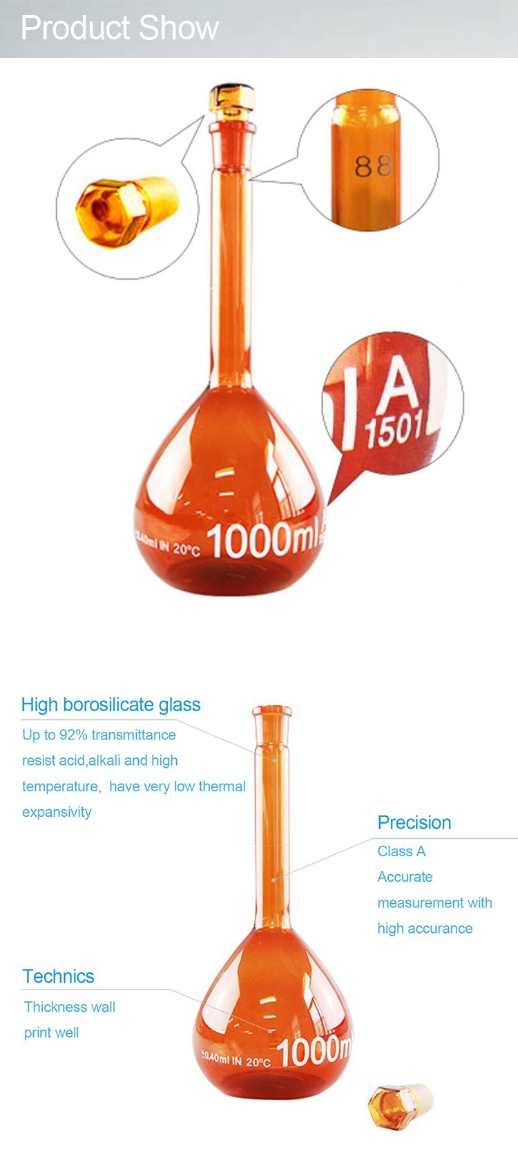 Laboratory Pyrex Glass Volumetric Flask