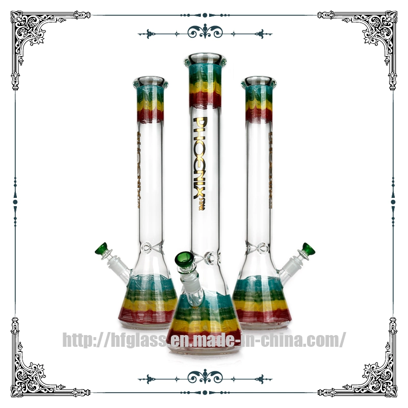 Phoenix Beaker Glass Water Smoking Pipe Thickness 7mm with Rasta Color Rod 18 Inches