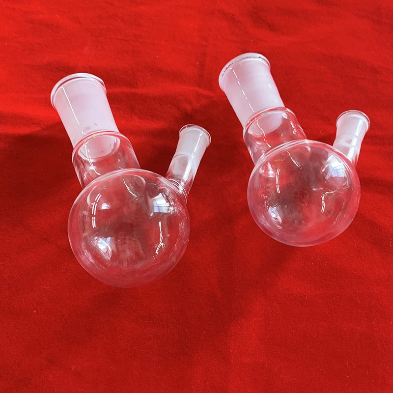 Two Necks Glass Flask Bottom Round with Grinding Stopper