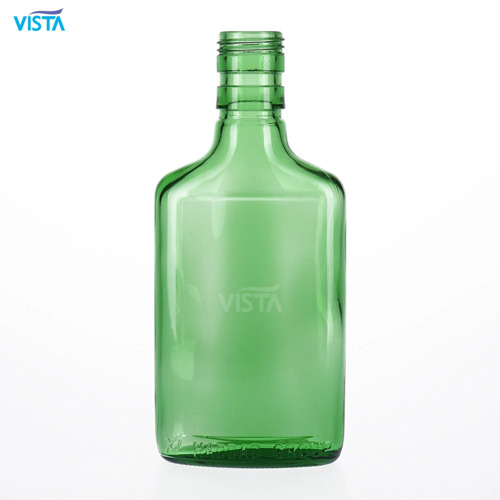 200ml Flat Glass Flask Bottle Green Glass with Screw Cap