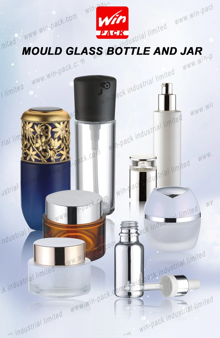 Clear Transparent Glass Lotion Bottle Square Bottom Round Shoulder Electroplate Cap and Collar 30ml