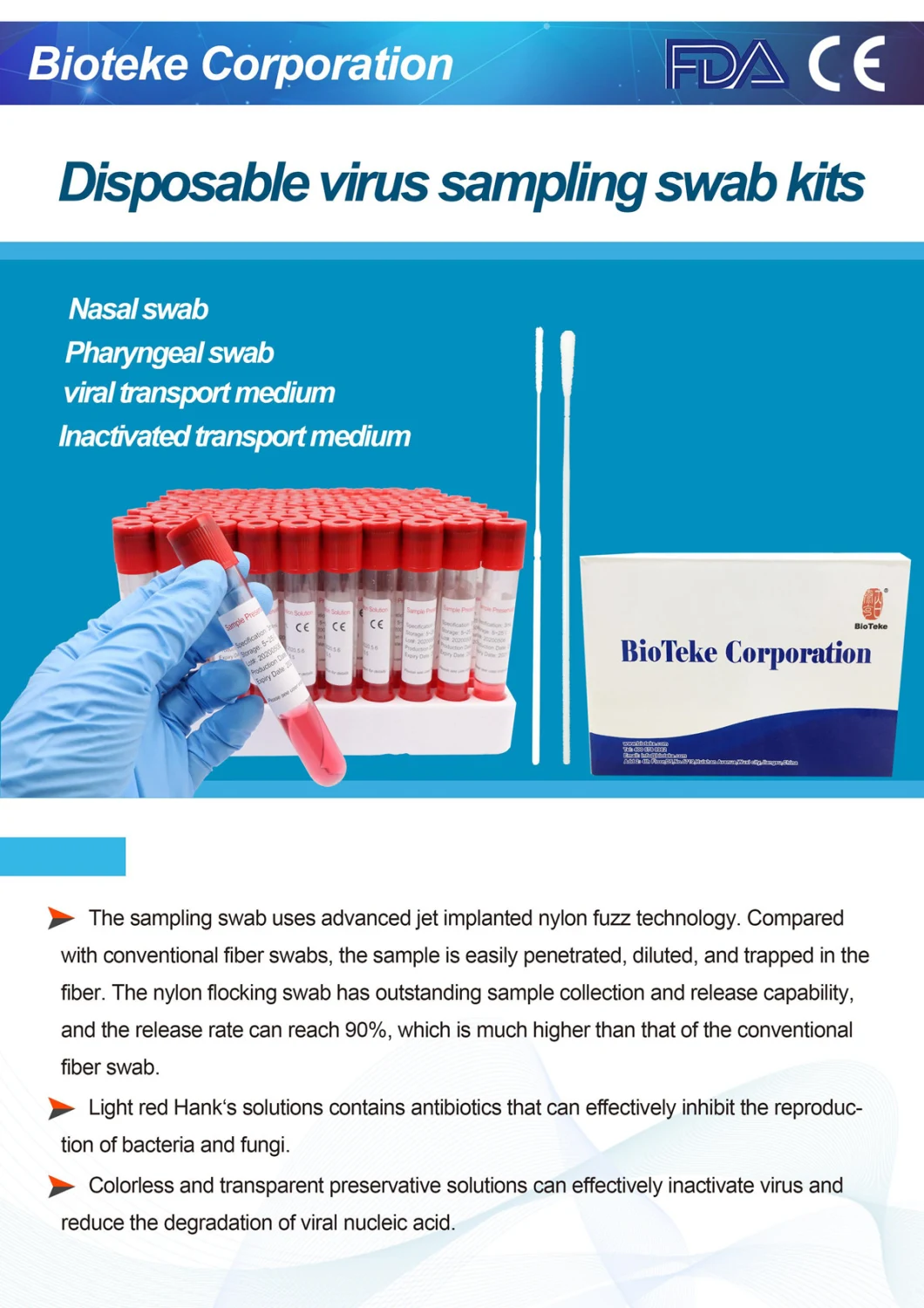 Disposable Virus Sampling Tube with Swab 10ml Tube with 3ml Storage Solution and Transportation