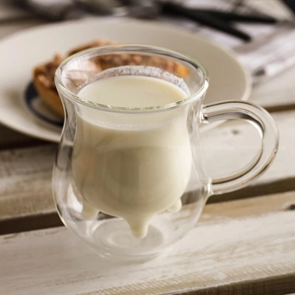 Borosilicate Glassware Drinking Milk Cow Mug with Double Wall Glass