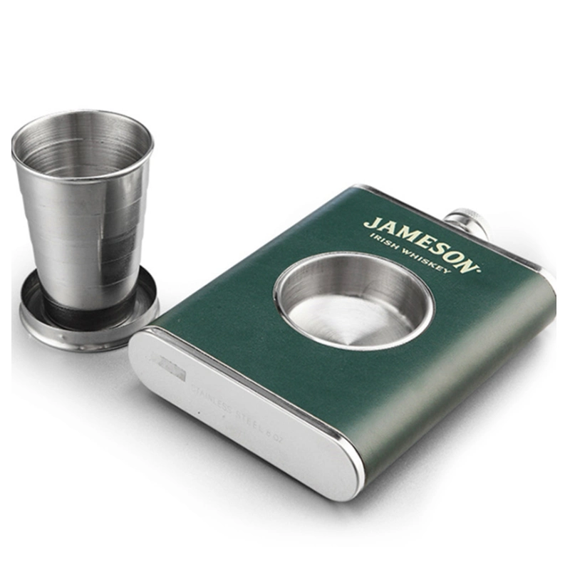 Custom 8 Oz Stainless Steel Black Shot Hip Flask with Collapsible Glass and Funnel Gift Box