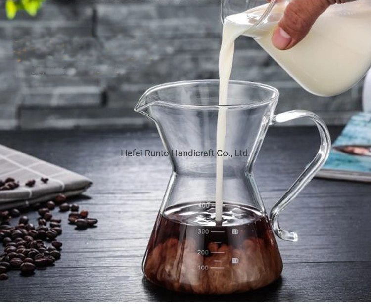 Hand Blown Glass Coffee Pot with Handle Heat Resistant Transparent Coffee Pot Glass