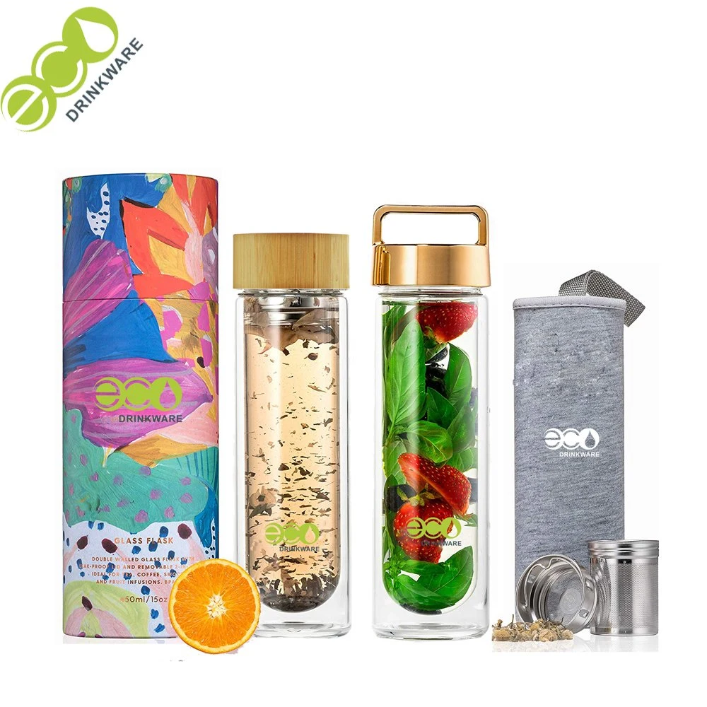 Ga6010 Bamboo Lid Glass Flask Glass Mug Filter Tea Bottle Borosilicate Glass Water Bottle Glass Tumbler Glass Cup