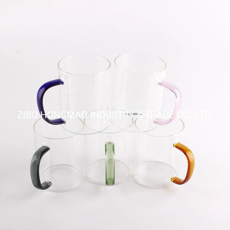 300ml Heat-Resistant Borosilicate Glass Mug with Colorful Handle