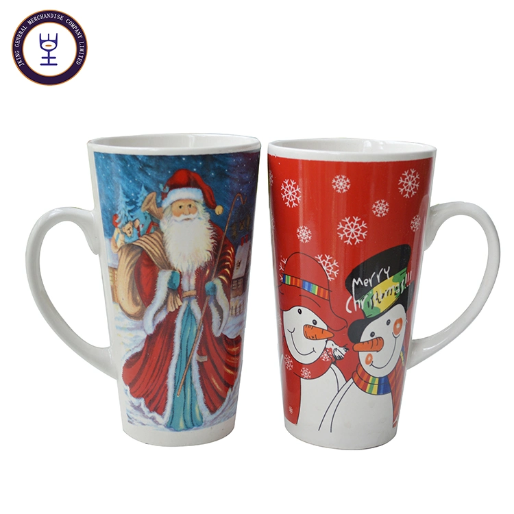 16oz Funnel Shape Full Color Printing Christmas Ceramic Mugs