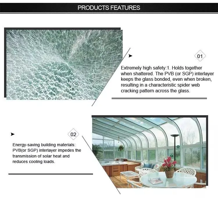 Single Double Triple PVB Sgp Silk Screen Ceramic Fritted Tinted Tempered Laminated Glass