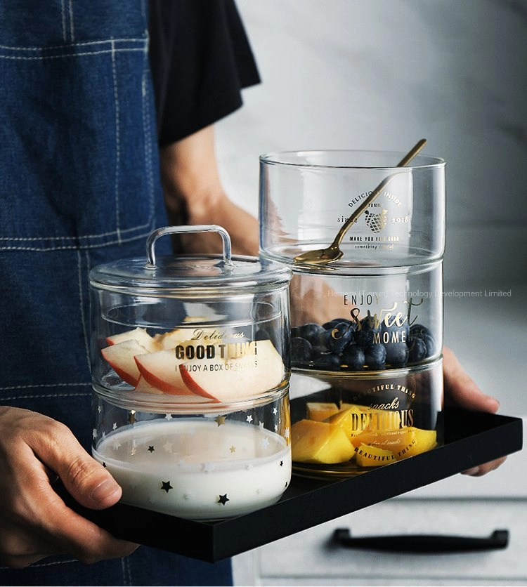 500ml Home Use Borosilicate Glass Stackable Food Storage Jar with Glass Lid