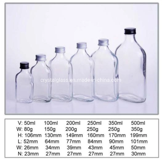 100ml/200ml/250ml Flat Square Glass Beverage Flask Bottles with Screw Cap