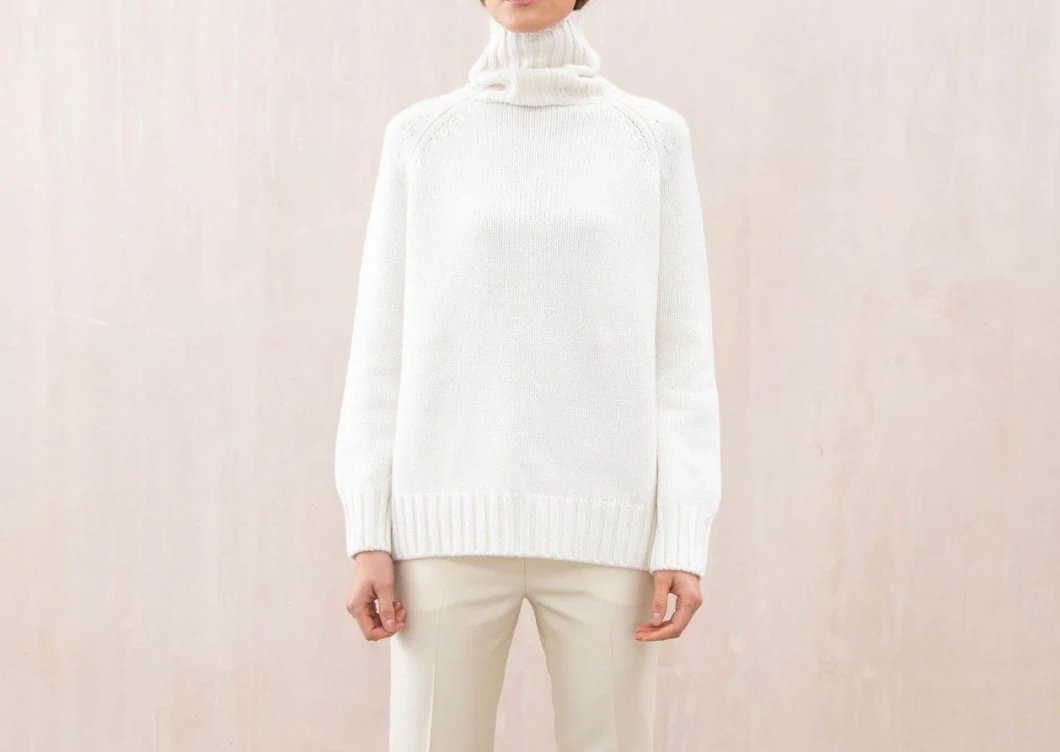Chunky Knit White Funnel Neck Women's Cashmere Jumper